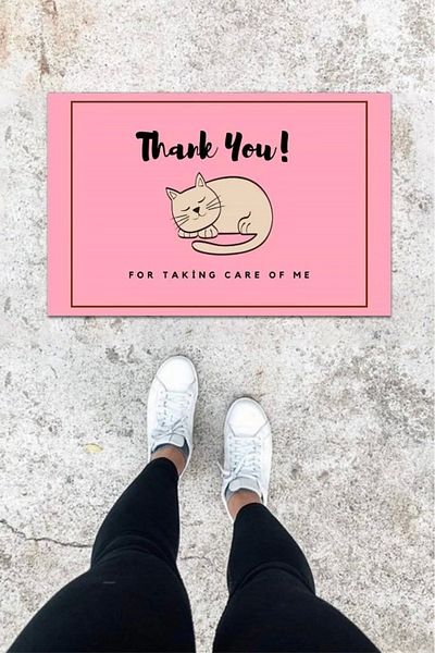 Mu Art Ahşap Bfs Digital Printing Pink Sleeping Cat Pattern Door Mat K-1031