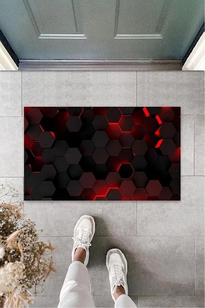 Mu Art Ahşap Bfs Digital Printing Black Honeycomb Door Mat