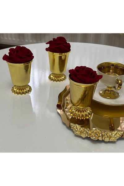 Elzemm store 3 Pcs Gold Color Patterned Footed Rose Bucket Red Roses Included