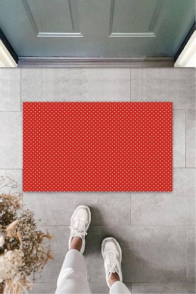 Mu Art Ahşap Bfs Red Door Mat Small Hearts Pattern K-3217