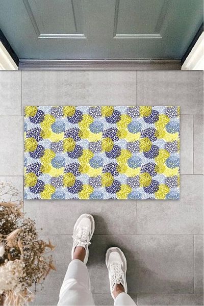 Mu Art Ahşap Bfs Yellow-Blue Door Mat Dandelion Pattern K-3226