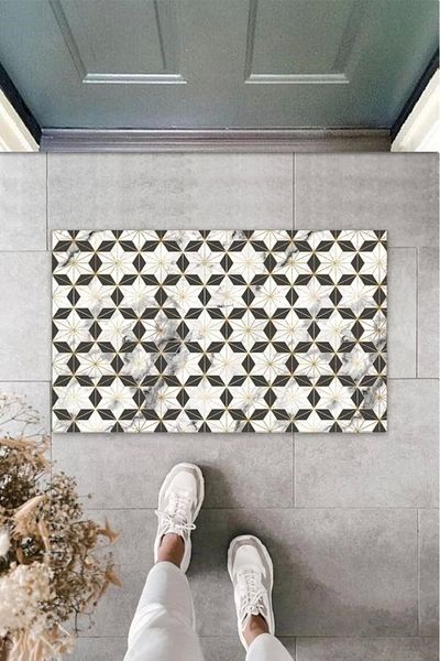 Mu Art Ahşap Bfs Digital Printing Beige Star Door Mat K-3099