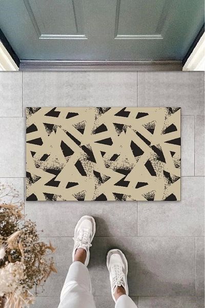 Mu Art Ahşap Bfs Decorative Digital Printing Brown Geometric Outdoor Floor Mat K-2096