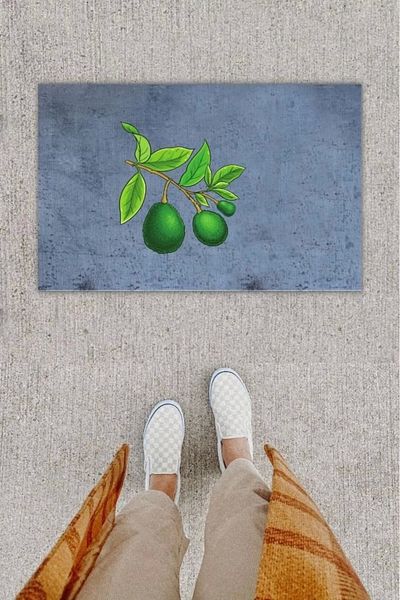 Mu Art Ahşap Bfs Digital Printing Decorative Avocado Anthracite Door Mat K-1300