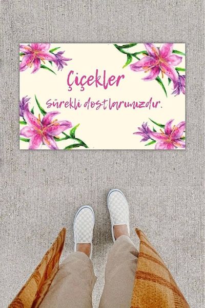 Mu Art Ahşap Bfs Digital Printing Decorative Lily Pink Door Mat K-1204
