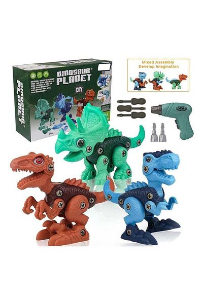COOYA DIY Dinosaur Building Kit with Electric Drill,STEM Construction Toy for Kids(3-Pack)