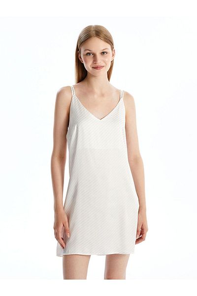 LC Waikiki Lcw Dream V Neckline Striped Strap Satin Women's Fancy Nightgown