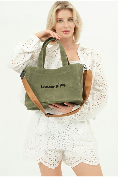 Lemoors Hibiscus Waxed Canvas Khaki Color Design Women's Bag