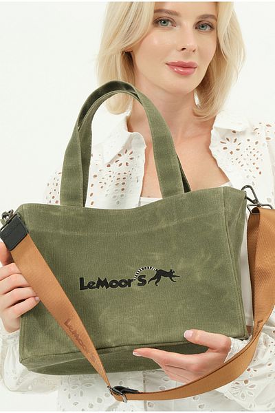 Lemoors Hibiscus Waxed Canvas Khaki Color Design Women's Bag