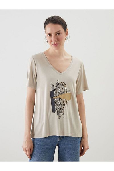 LC Waikiki Lcw Eco V-Neck Printed Women's T-Shirt