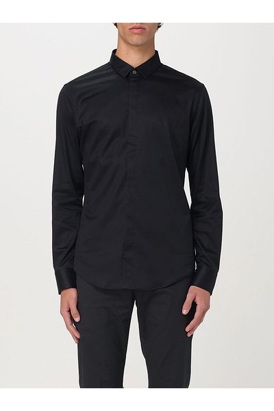 Emporio Armani Men's Regular Fit Long Sleeve Button Closure Cotton Black Shirt Em000196 Te10156-Uc001