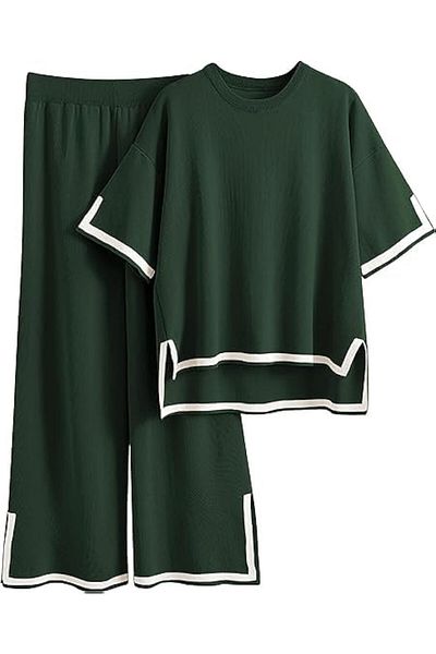 fulina Women Sweater Set ,Outfits Short Sleeve Knit Pullover Tops , Lounge Sets,2 Piece,L