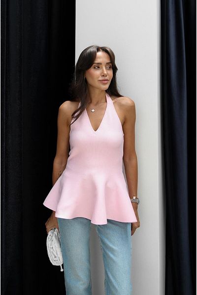 Havoş Bluză tricotaj peplum cu bretele roz