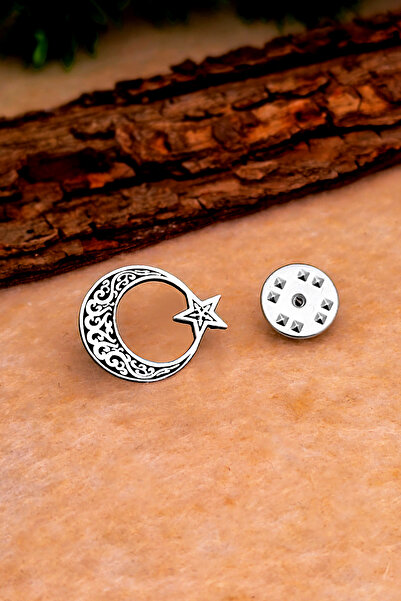 SİLVERA TELKARİ Türk Bayrağı Yaka İğnesi 925 Ayar Gümüş Rozet Ay Yıldız Oksit...