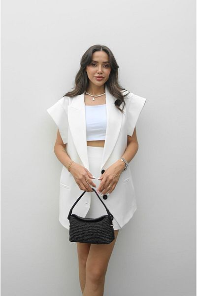 Havoş White Gish Vest Skirt Suit