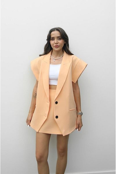 Havoş Salmon Gish Vest Skirt Suit