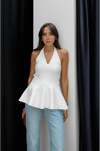 Havoş Bluză de tricotaj peplum cu bretele albe