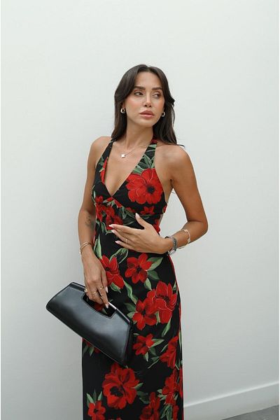 Havoş Rochie neagră roșie cu model de flori