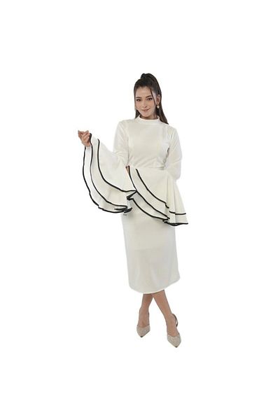 Nice Model Luxurious Crepe Long Sleeve Dress Elegant Flowing Design Women's Sophisticated Evening Wear