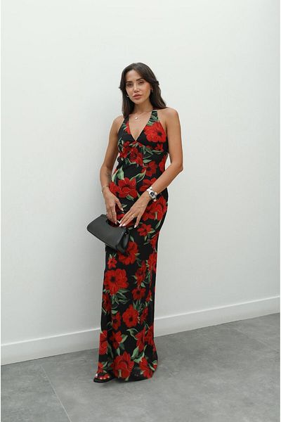 Havoş Rochie neagră roșie cu model de flori