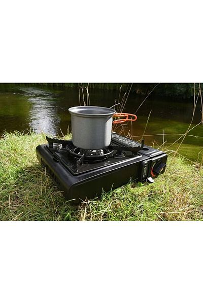 OEM Set: Aragaz portabil de camping cu aprindere cu cuarț, kit de transport plus 4 doze de 227g