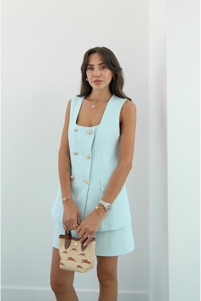 Havoş Light Blue Reba Vest Skirt Suit