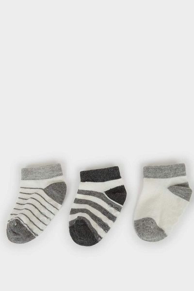 DeFacto Baby Boy Anti-Slip Sole 3-Piece Cotton Booties Socks E5020A5Ns