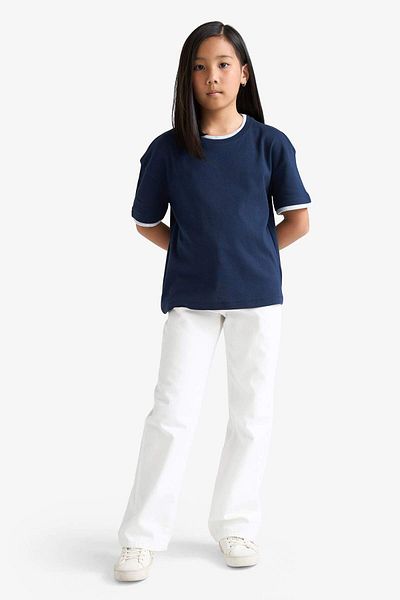 DeFacto Girls Relax Fit Rib Short Sleeve T-Shirt F8488A825Hs