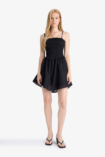 DeFacto Coool Strap Voile Mini Black Dress F7671Ax25Sm