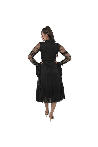 Nice Model Elegant Lace Dress with Sheer Tulle Sleeves - Women's Evening Gown Party Outfit