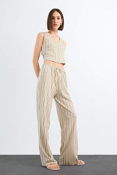 DeFacto Fitted Striped V Neck Blazer Vest F9014Ax25Sm
