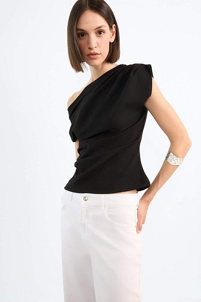 DeFacto Fitted Basic Plain One Shoulder Black Undershirt F8993Ax25Sm