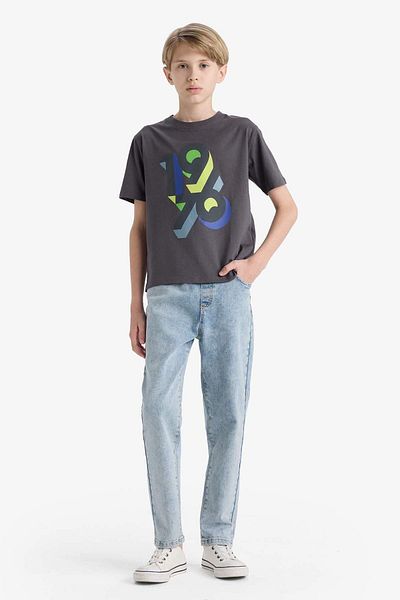 DeFacto Boy's Crew Neck Printed Short Sleeve T-Shirt F3764A825Au