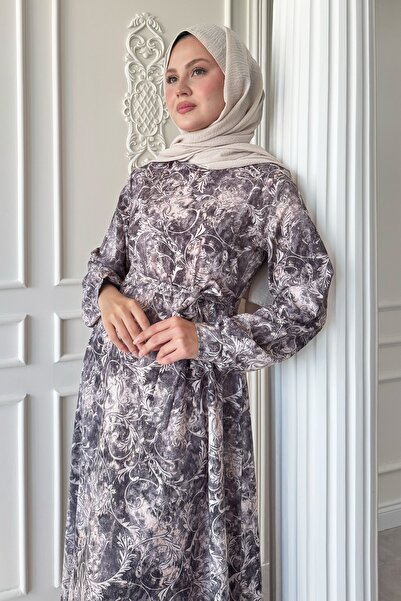 InStyle Сукня з атласу з візерунком флори в антрацитовому кольорі