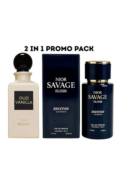 Maison milan Exclusive 2-in-1 Perfume Set – Oud Vanilla & Nior Savage Elixir – Eau de Parfum 50ml Each