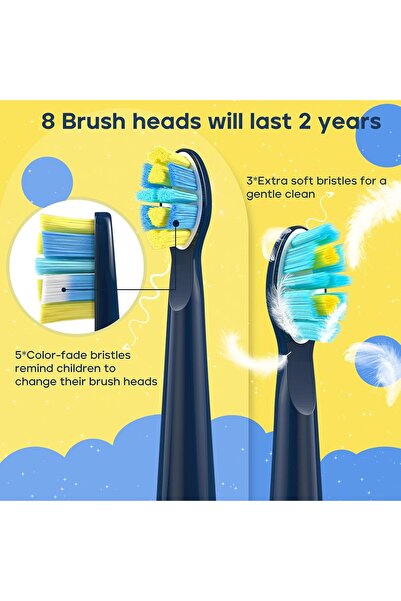 seago Kids Rechargeable Sonic Electric Toothbrush with 8 Brush Heads, DIY Stickers, 5 Modes (Navy)