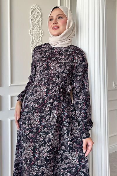 InStyle Φόρεμα Wild Flower Μαύρο Σατέν