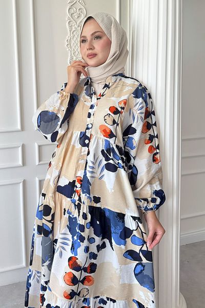 InStyle Misty Pastel Patterned Blue Mango Dress