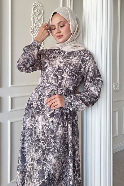 InStyle Φόρεμα με μοτίβο Ivy Flora Satin Anthracite