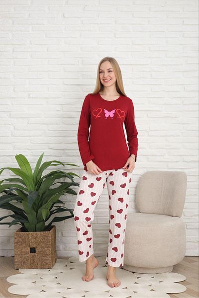 FENZO Women's Bottom Top Pajamas Set Heart Pattern and Printed Comfortable Homewear