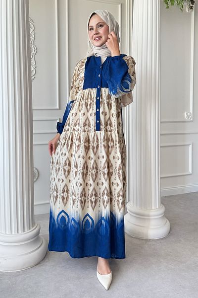 InStyle Φόρεμα μπλε βισκόζης με μοτίβο σκιών