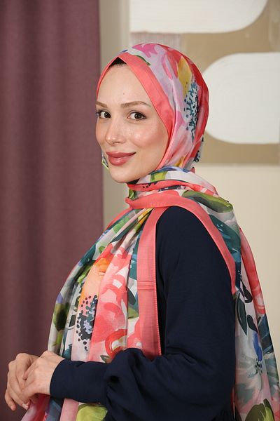 aldyoo Floral Patterned Cotton Viscose Trend Shawl Pomegranate Flower Oil
