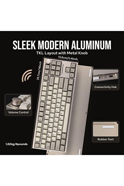 Epomaker P87 TKL Aluminum Wireless Gaming Keyboard (Khaki, Zebra Switch)