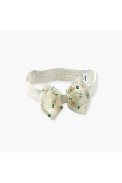 giggles Flower Embroidered Bow Applique Headband