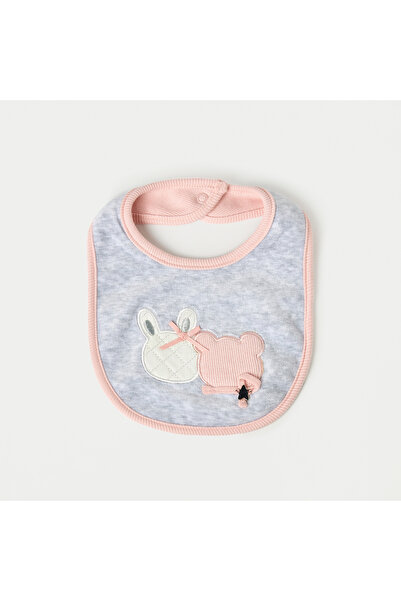 giggles Bunny and Bear Applique Bib with Button Closure