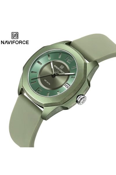Naviforce Green Analog Watch for Men and Women Stylish Round Dial Wristwatch with Silicone Strap