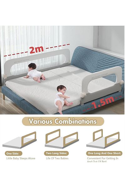 Yelajoy حاجز سرير أطفال قابل للطي، حاجز سرير للأطفال الصغار، تصميم على شكل حرف U، قوي وآمن، 1.5 متر