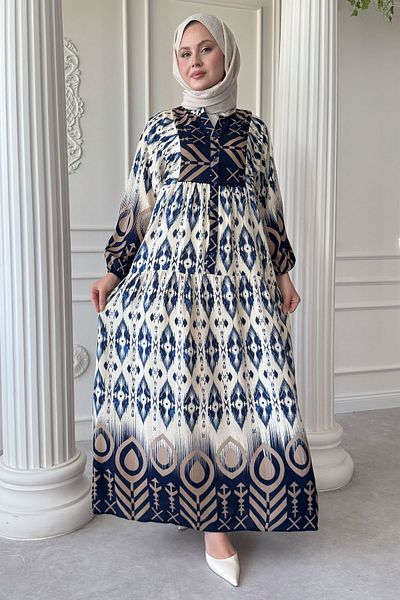 InStyle Φόρεμα με μοτίβο σκιάς με μπλέ ναυτικό βισκόζη