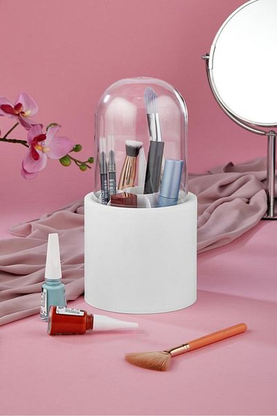Ayshe Home Concept 7 Compartment Makeup Brush and Cosmetic Organizer Hygienic Organizer with Transparent Cover