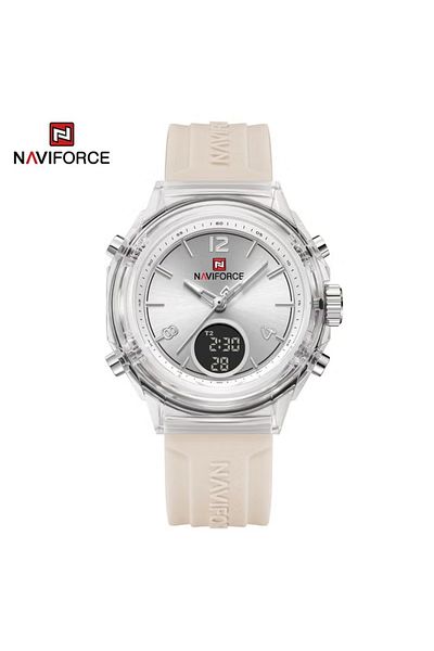 Naviforce Transparent Sport Watch White & Silver Waterproof Analog-Digital Silicone Strap